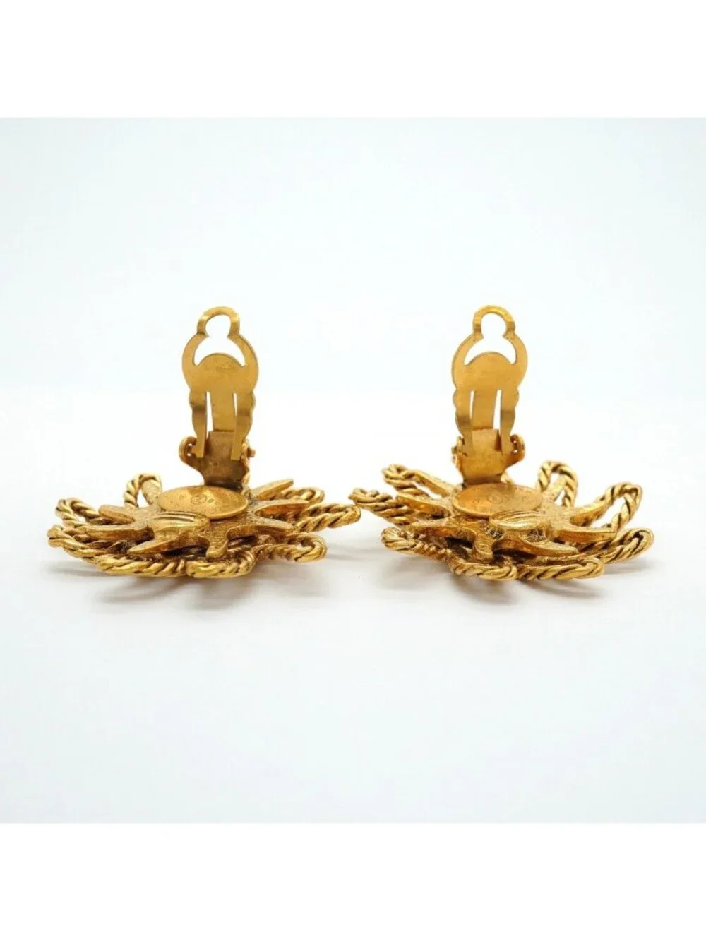 Chanel Earrings Vintage CC Logo Sun Motif Gold Plated